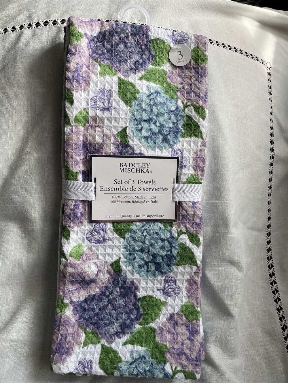 Badgley Mischka Hydrangea Cotton Kitchen Towels - Blue, Purple & Green